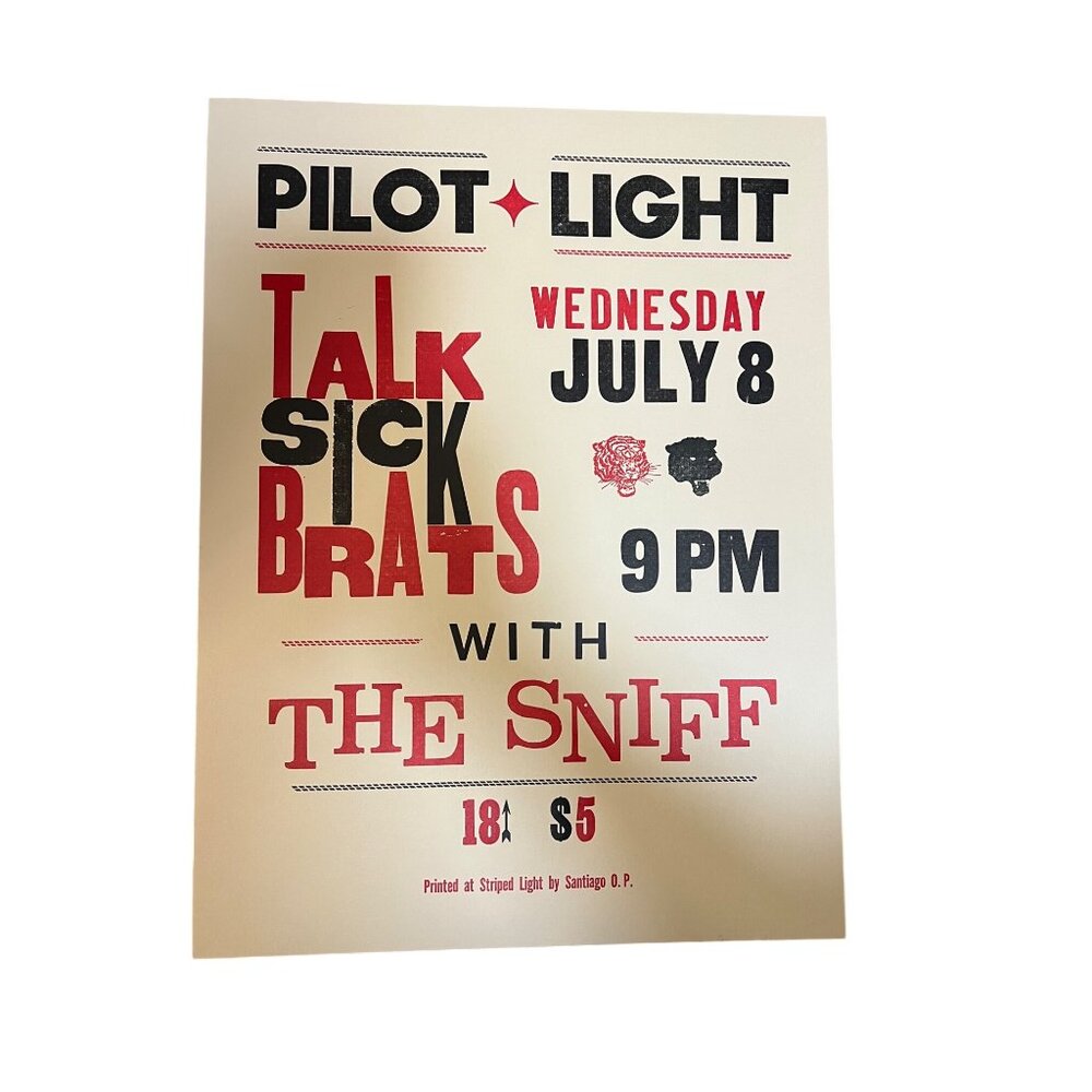 Concert Poster Talk Sick Brats & The Sniff at Pilot Light Knoxville TN Punk Rock